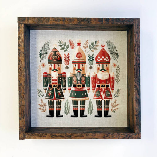 Scandinavian Nutcrackers - Cute Holiday Canvas Art - Framed