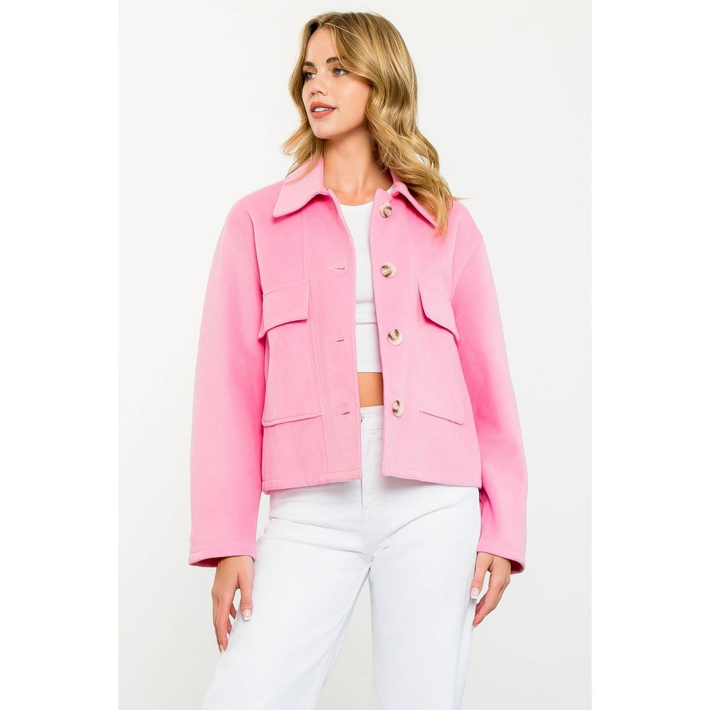Pink Button-Front Jacket