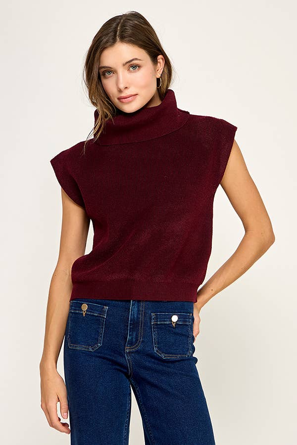 RIBBED SLEEVELESS TURTLENECK SWEATER
