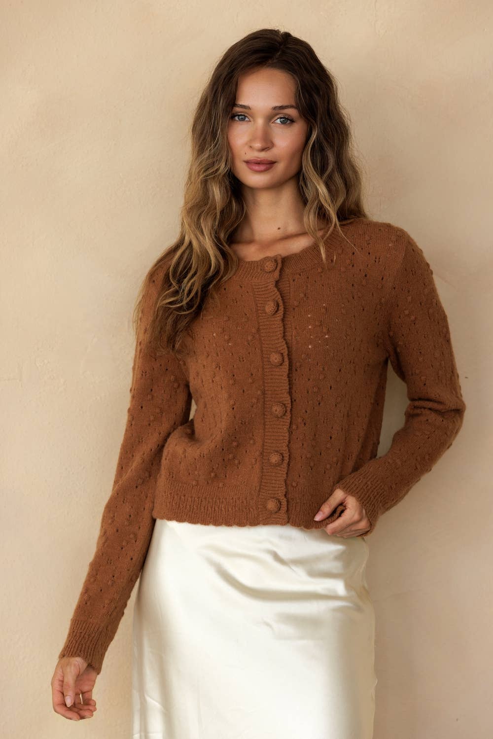POINTELLE BOBBLE KNIT CARDIGAN