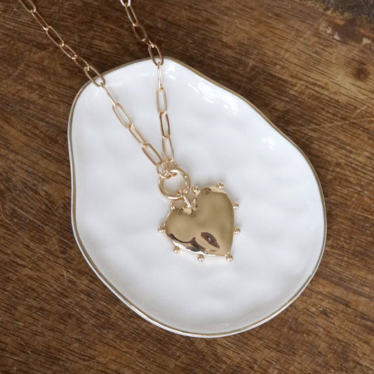 Modern Spiky Heart Paperclip Necklace - Gold Tone