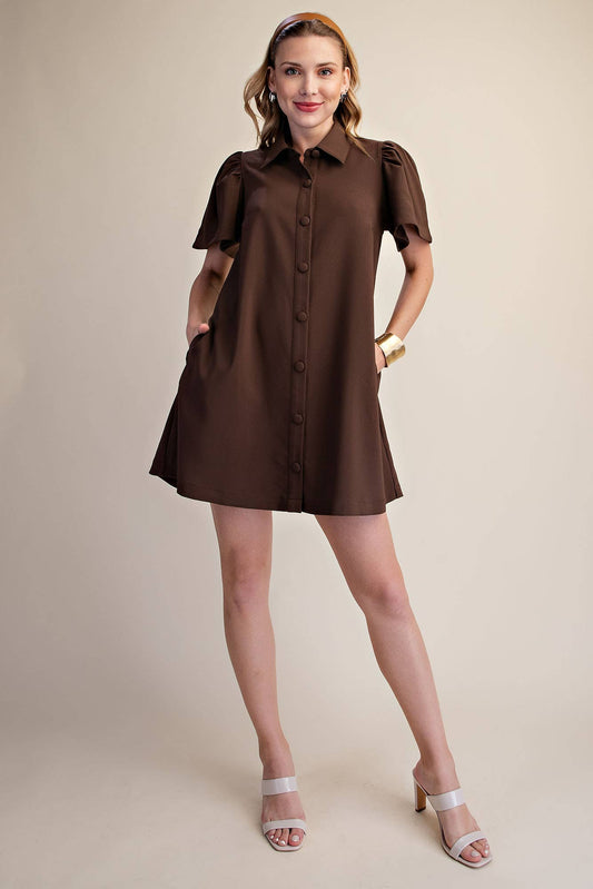 Mini Dress Collar Neck Covered Button Down