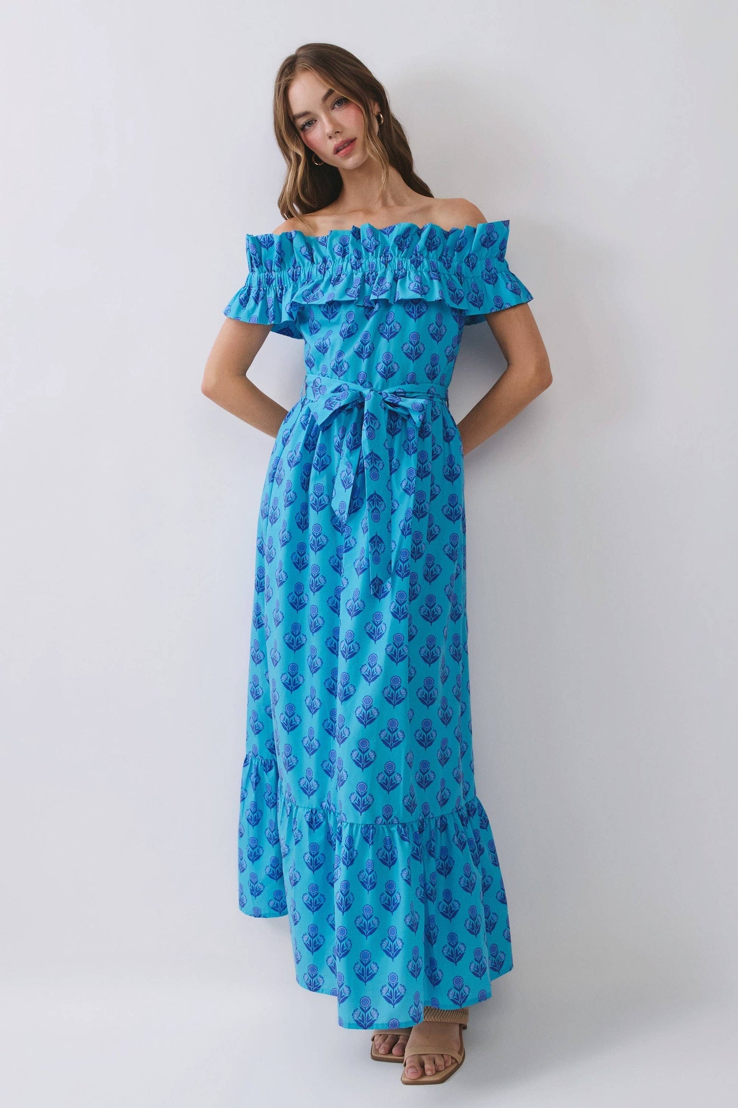 Floral Print Off Shoulder Ruffle Maxi Dress