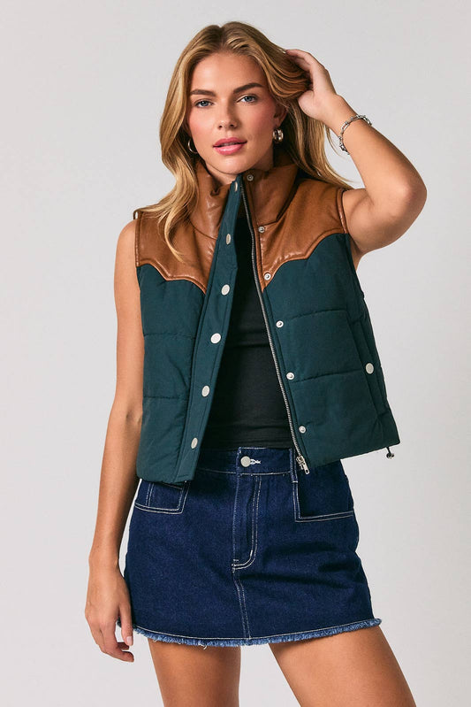 FAUX LEATHER CONTRAST PADDED VEST