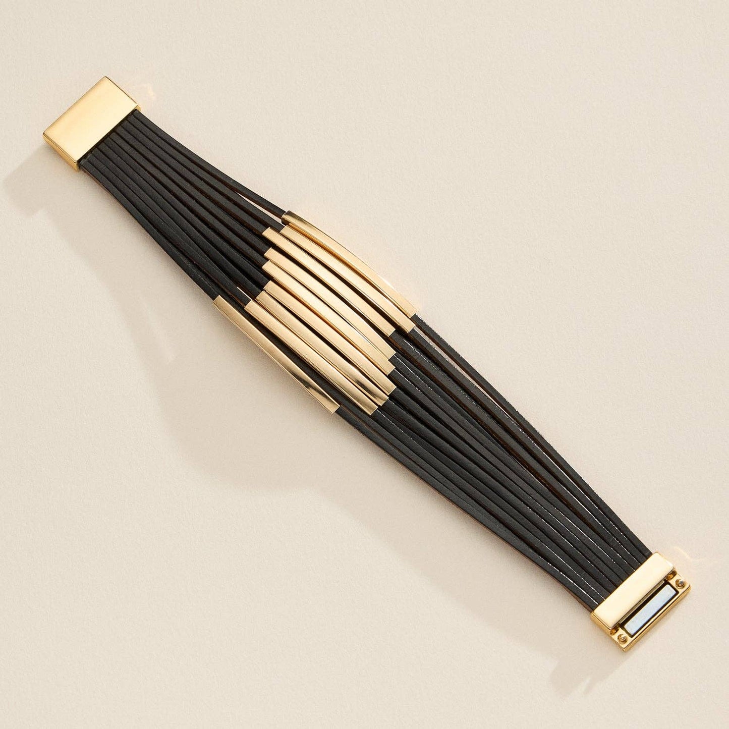 Multi-Layer Leather Wrap Cuff Bracelet with Natural Stone Accents