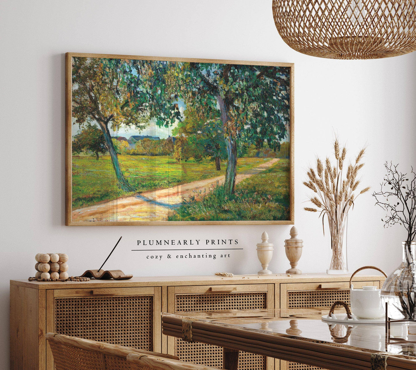 Yellow Green Landscape Oil Painting Framed Canvas Art 23