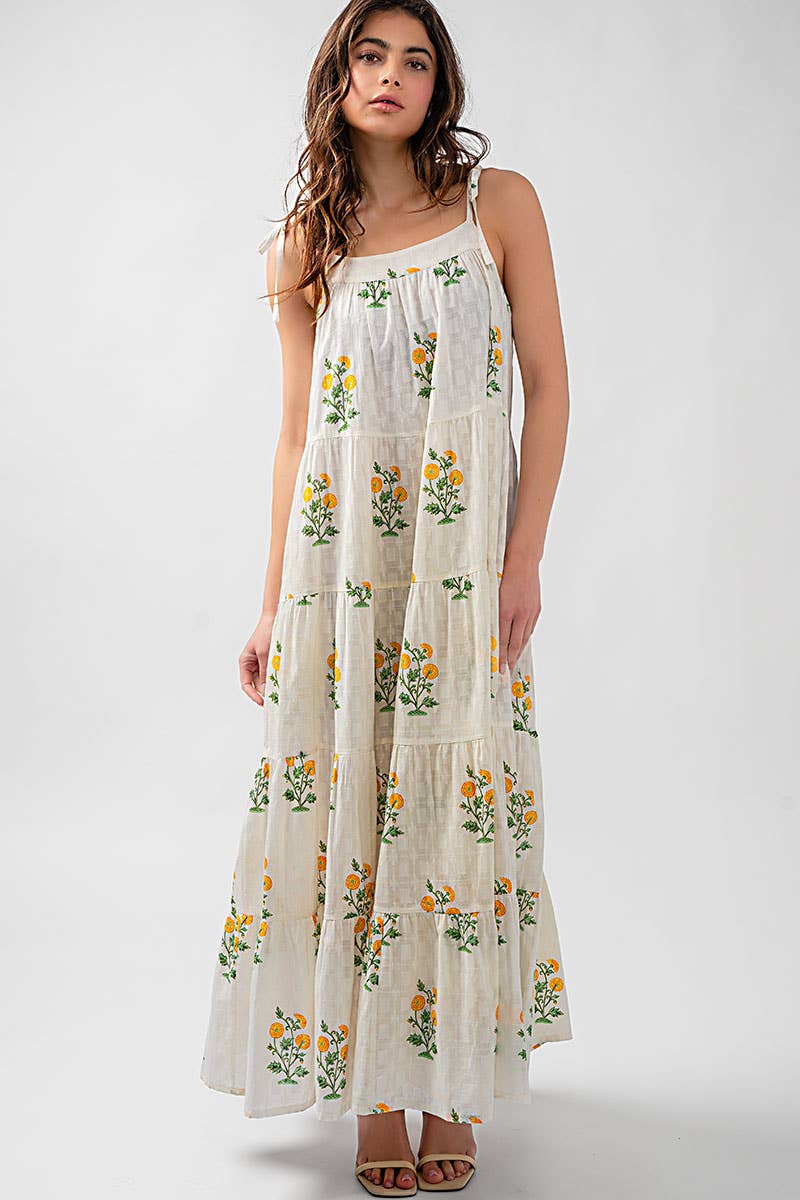 Romantic Tiered Floral Cotton Maxi Dress Maxi Dress