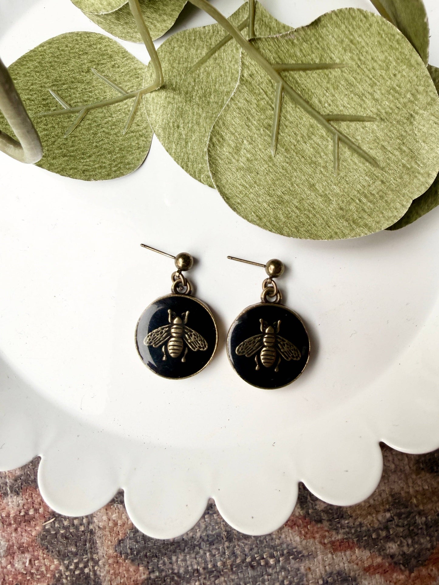 Upcycled Gucci Bee Pendant Earrings