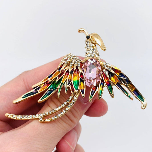 Classical Colored Rhinestone Bird Brooch