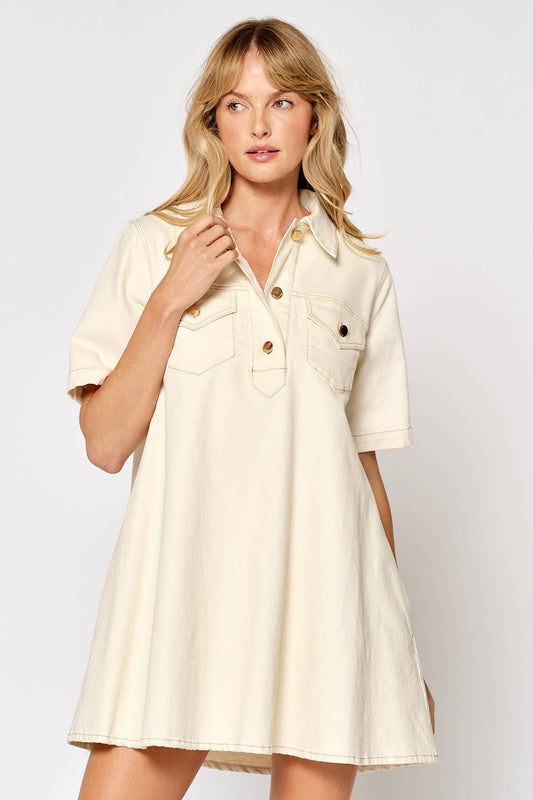 ILD4879 SHORT SLEEVE BUTTON DOWN SHIRT DRESS
