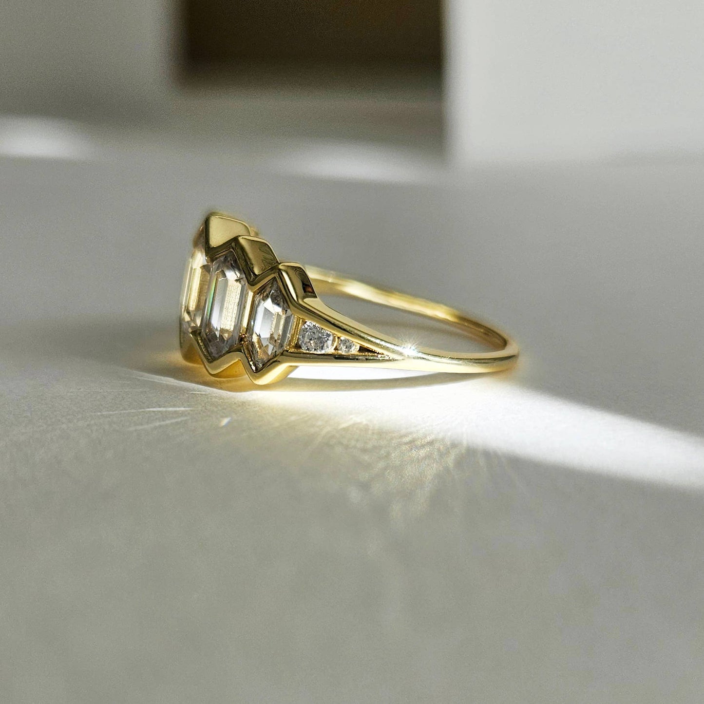 Bold Crystal Zigzag Ring - Gold Sterling Silver