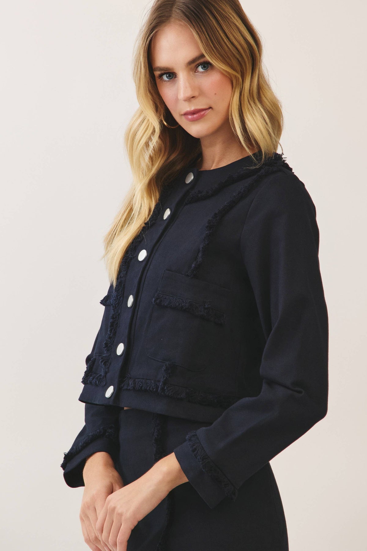 Fringe Trim Button Front Jacket