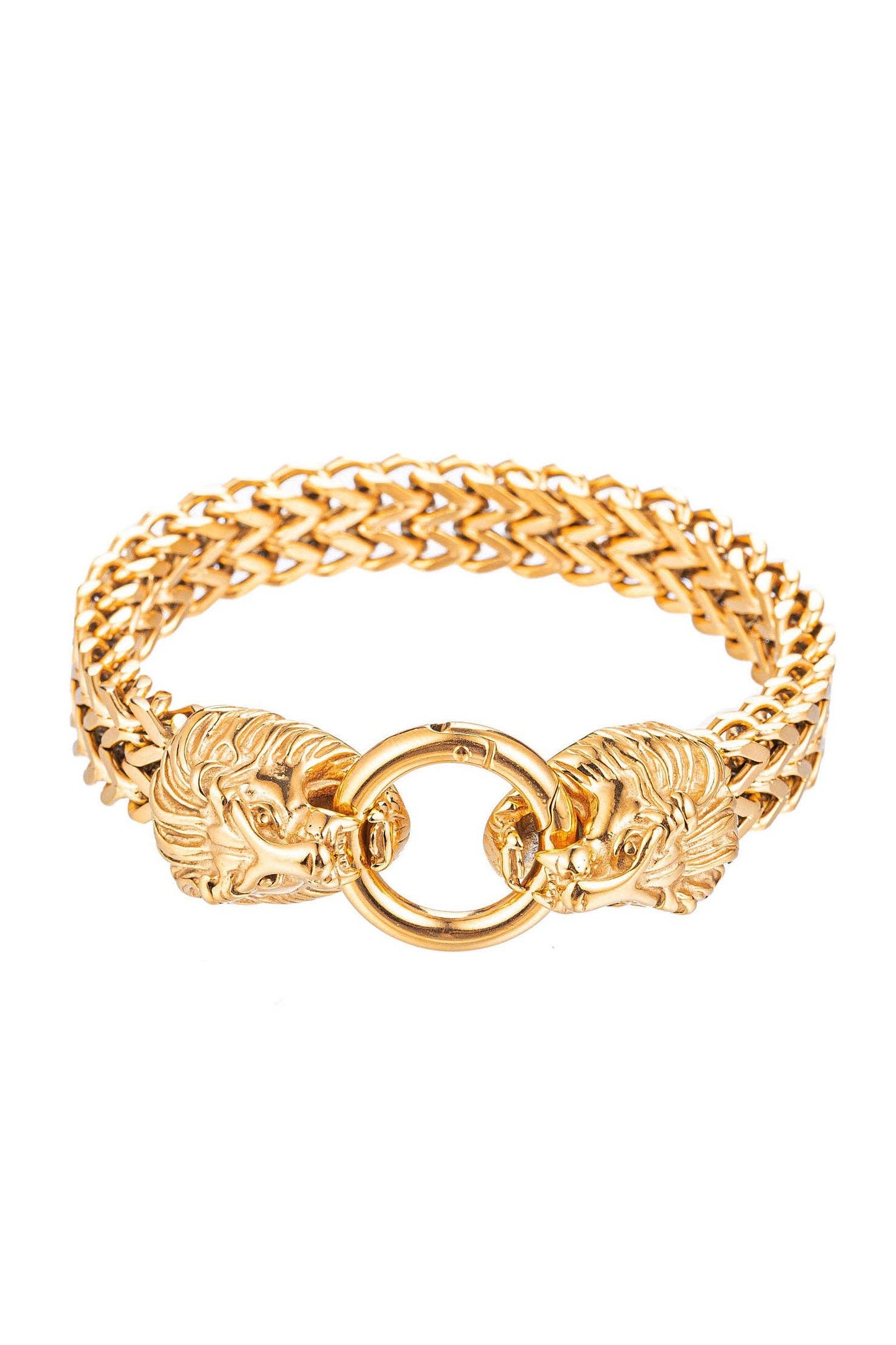Double Lion Head Chain Bracelet - Gold Titanium Men's Bracelet