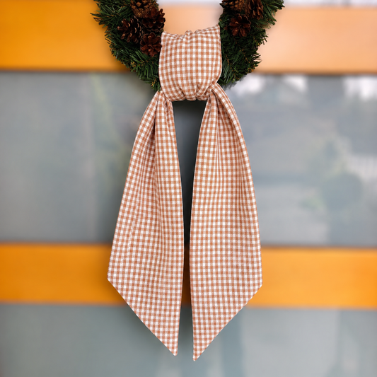 Christmas Cotton Gingham Wreath Sash Beige