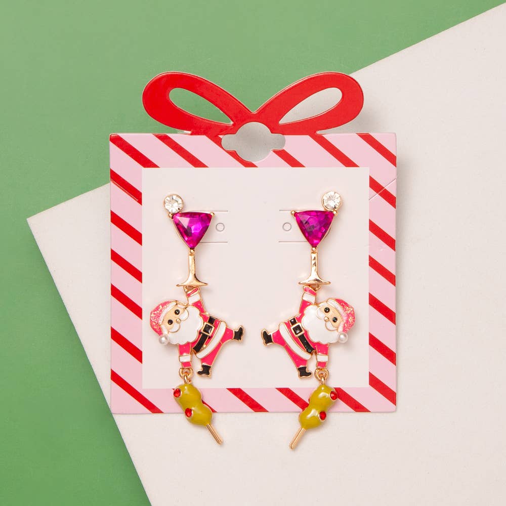 Santa Martini Earrings With Olive And Crystal Detail