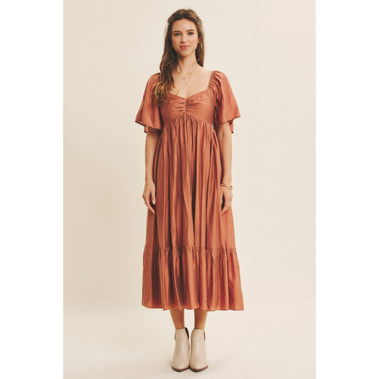 FLATTERING FLOWY SWEETHEART LIGHTWEIGHT SMOCKED MIDI DRESS