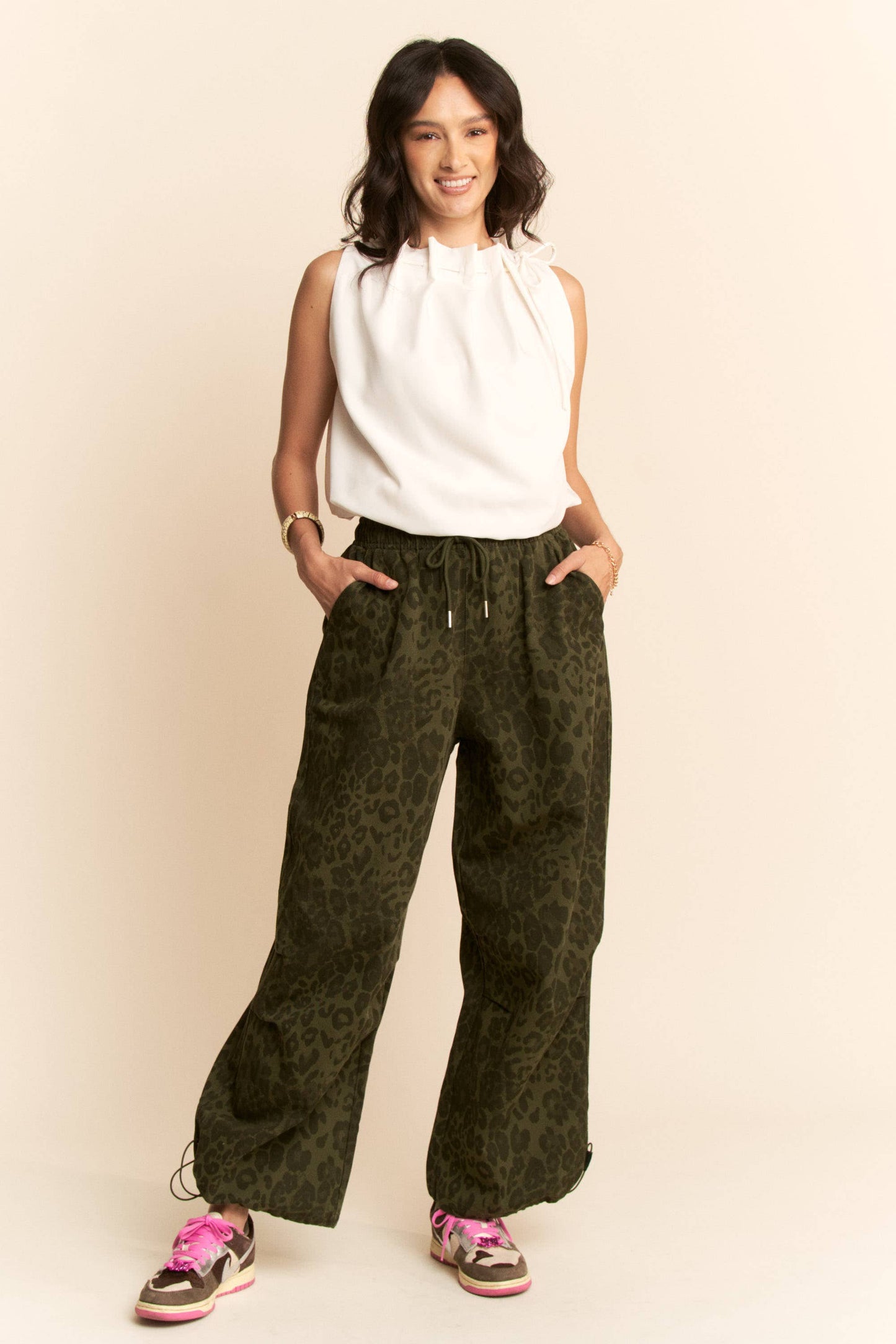 Cowl Neck Tie Detail Sleeveless Top