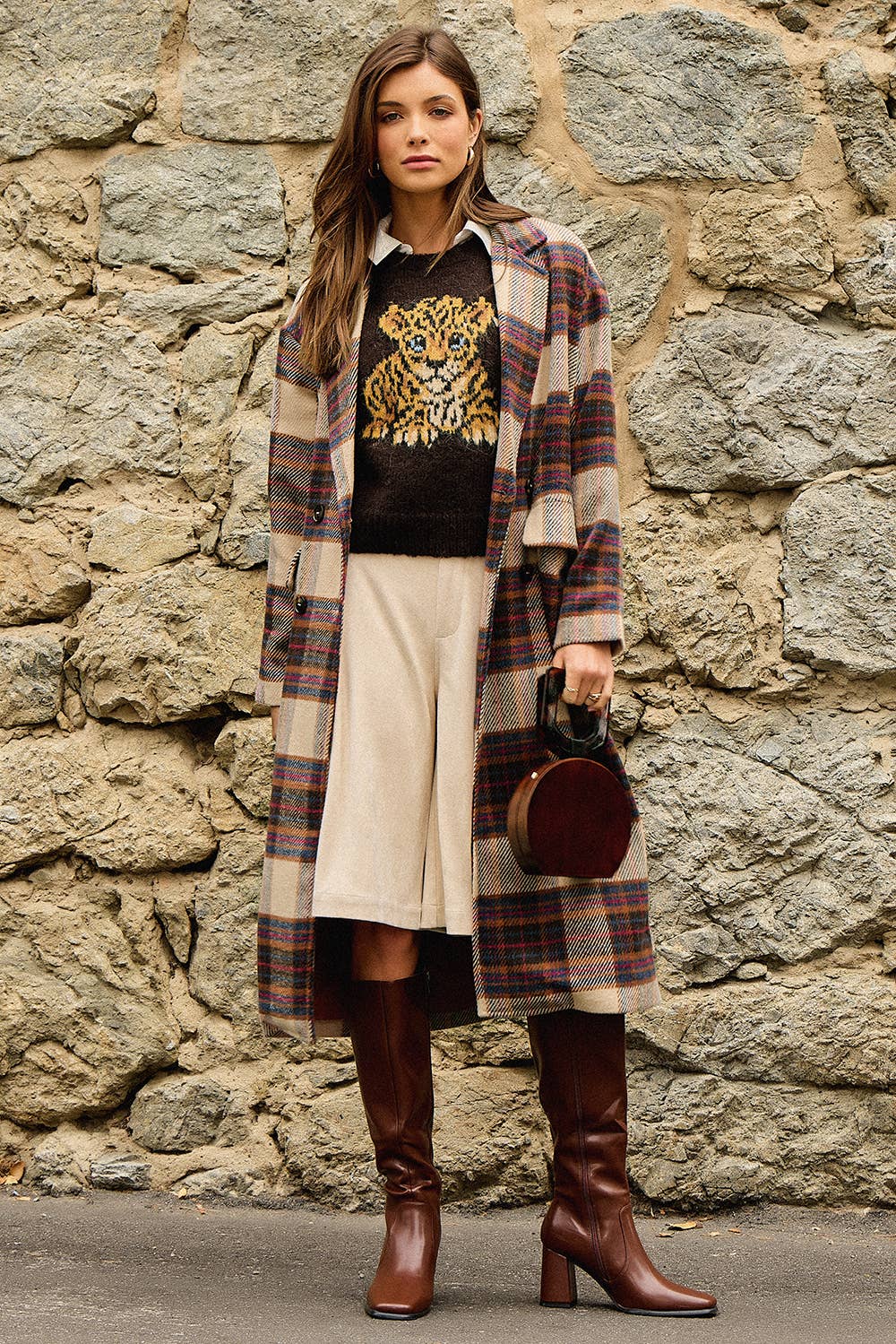 Multi Plaid Wool Blend Long Coat