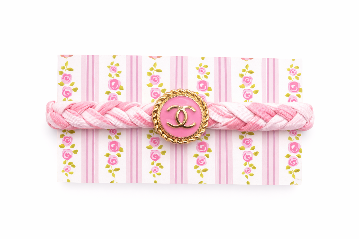 Pink Stripe Liberty Fabric Braided Bracelet