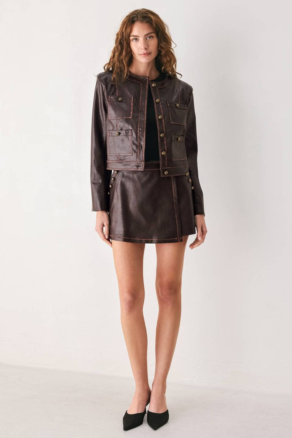 A faux leather skort