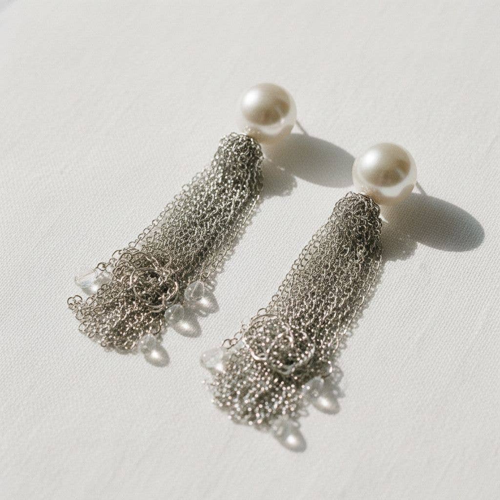 Vintage Inspired Pearl Tassel Dangle Earrings