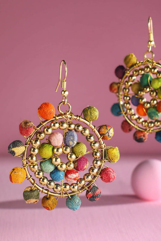 Handmade Cotton Circle Drop Earrings