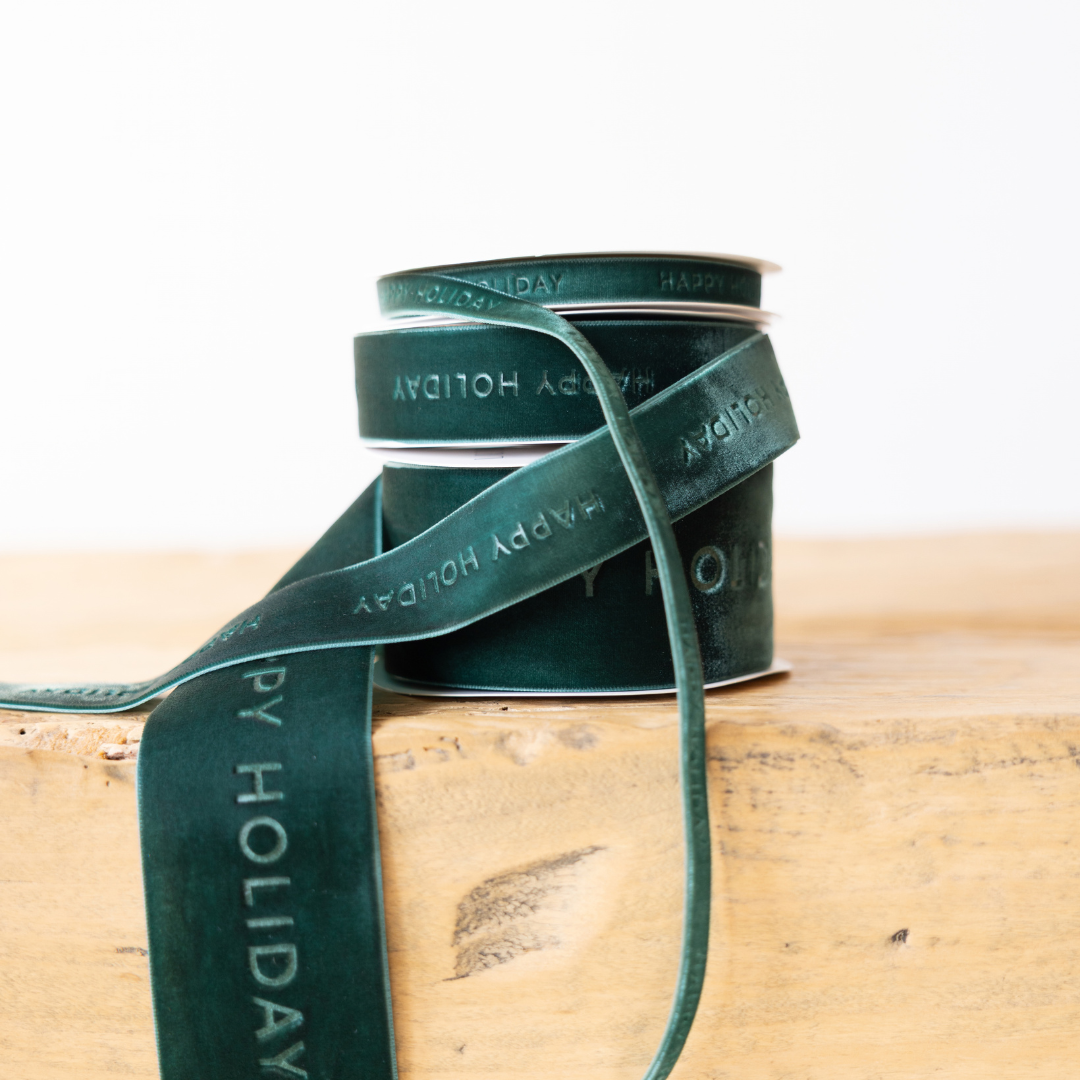 Happy Holiday Ribbon Velvet Green