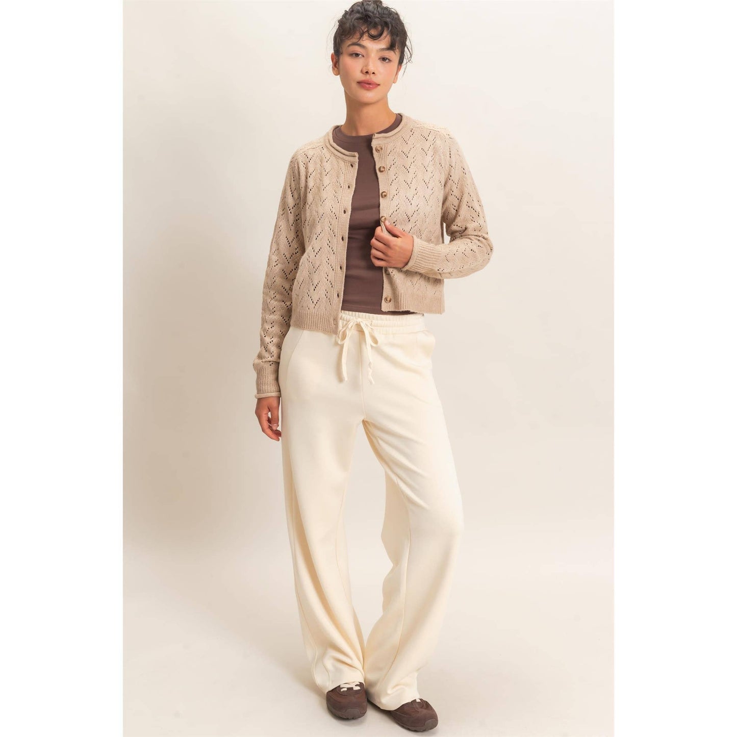 Pointelle Knit Button Front Cardigan