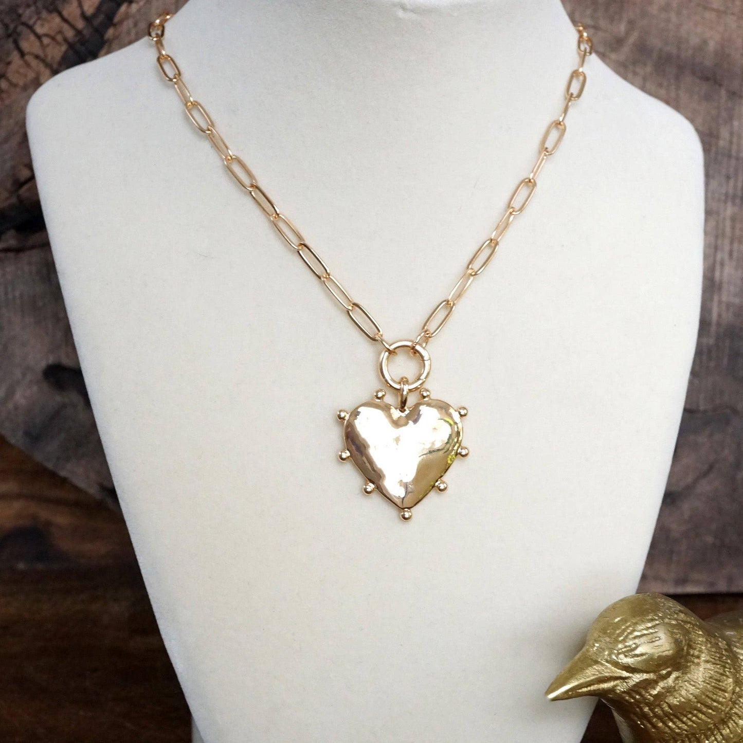 Modern Spiky Heart Paperclip Necklace - Gold Tone