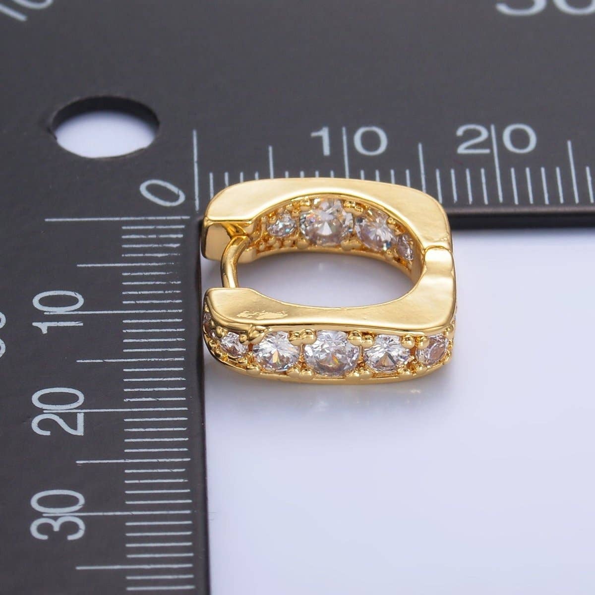 24K Gold Filled 16mm CZ Lined Square Huggie Earrings