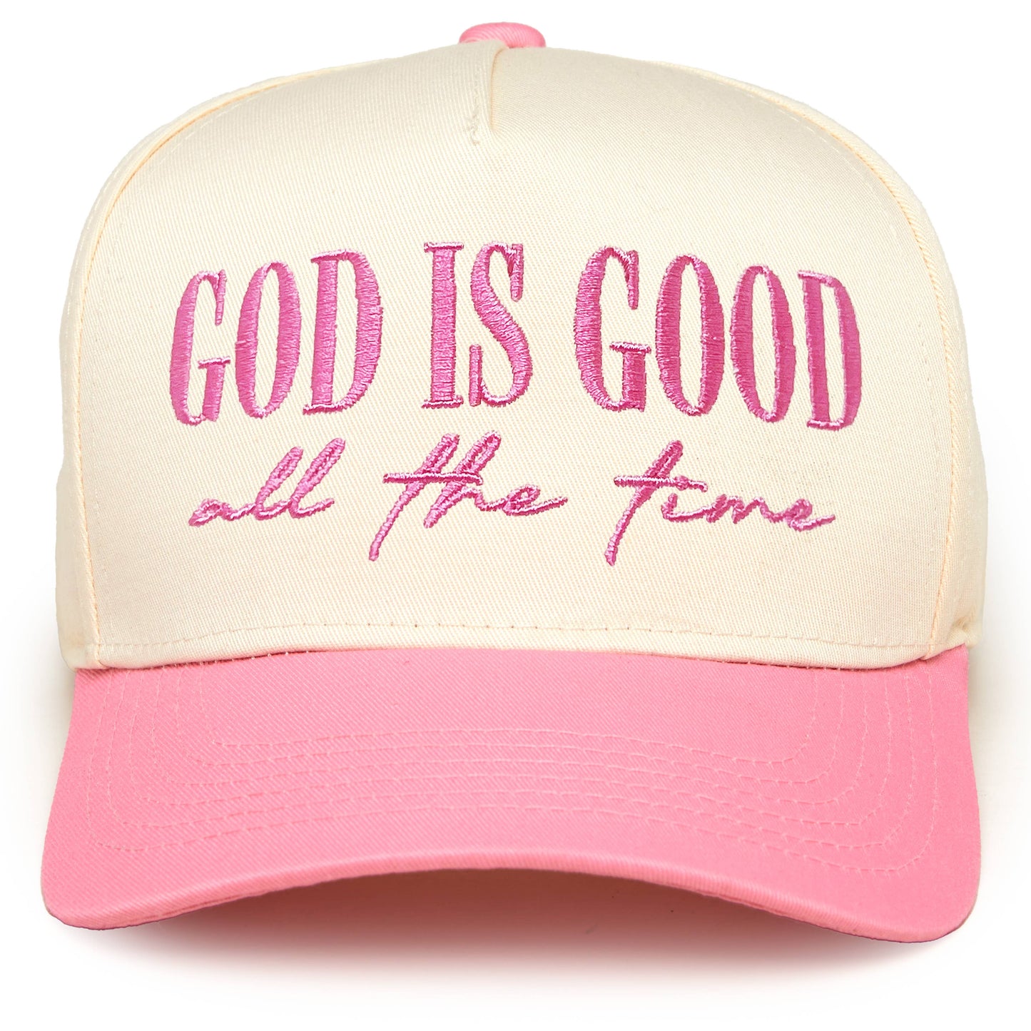 Two Tone Cap -  God Is Good All The Time - Pink/Beige