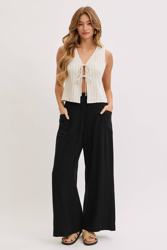 WIDE LEG TIE WAIST LINEN PANTS