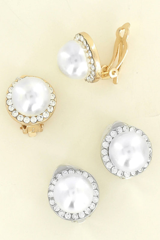 Bridal Halo Pearl Stud Clip-On Earrings