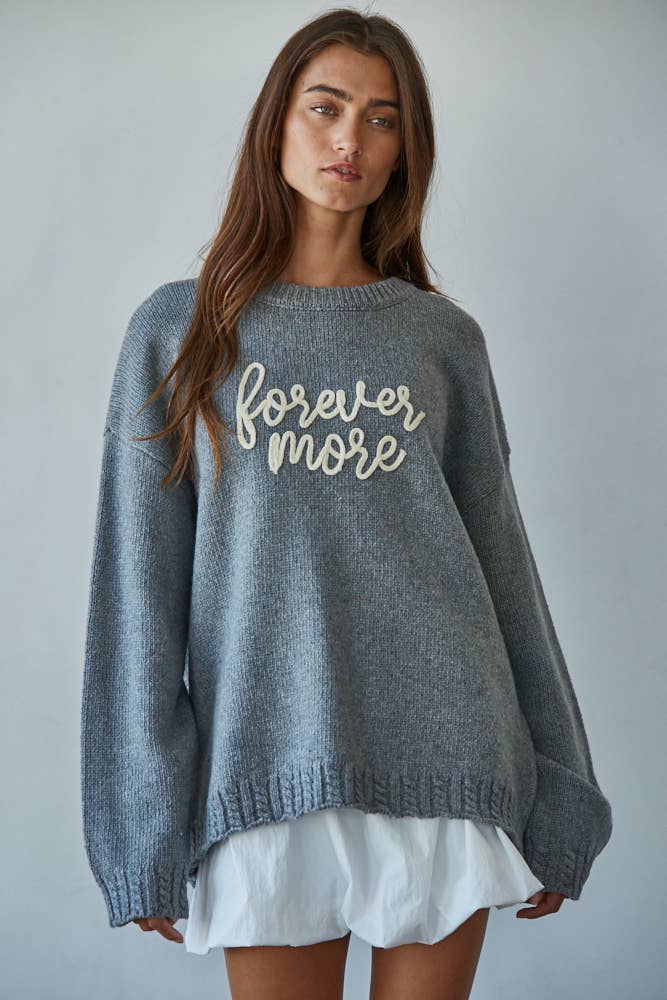 Knit Sweater "Forevermore" Hand-Embroidered Letters