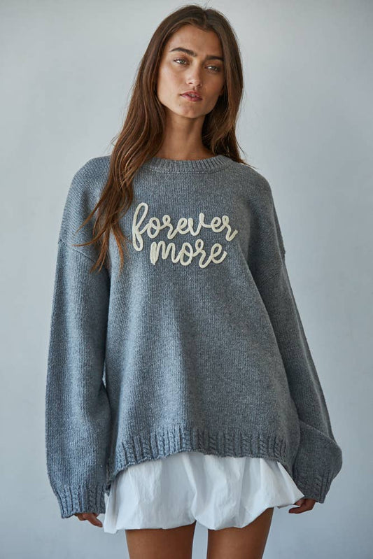 Knit Sweater "Forevermore" Hand-Embroidered Letters