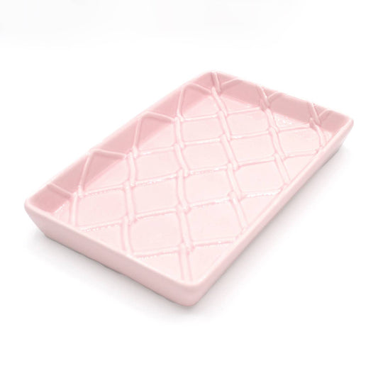 Pink Textured Ceramic Guest Towel Holder Tray