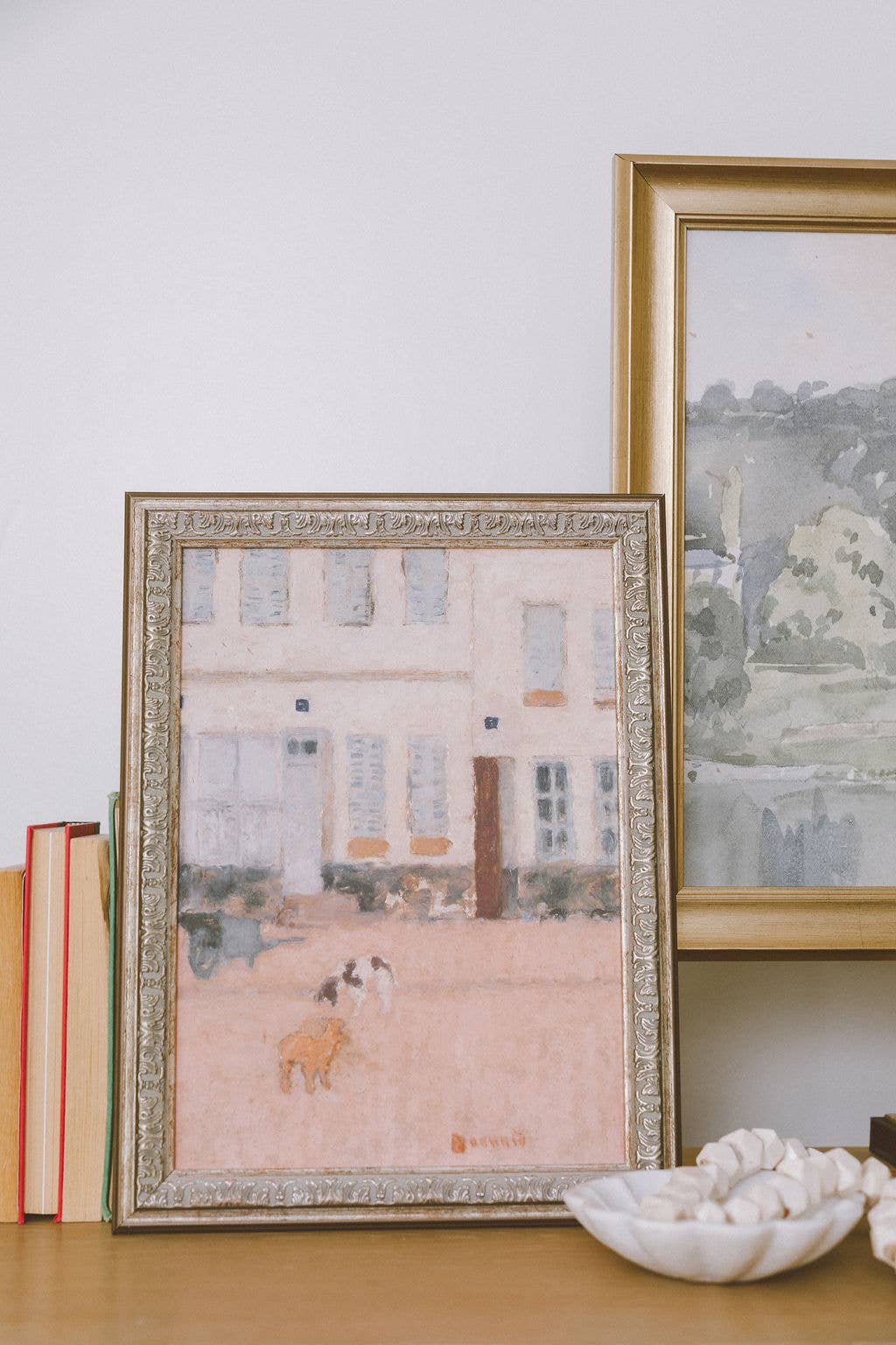 Two Dogs in Deserted Street Framed Antique Art