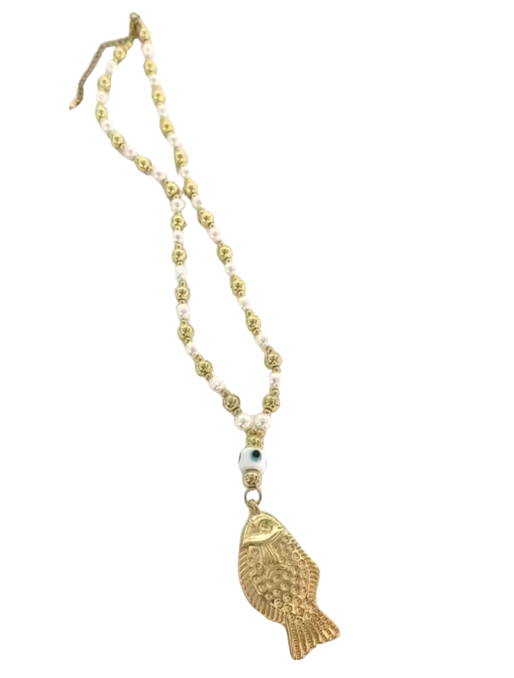 Aglio Italian Lucky Fish Pearl Evil Eye and Gold Necklace