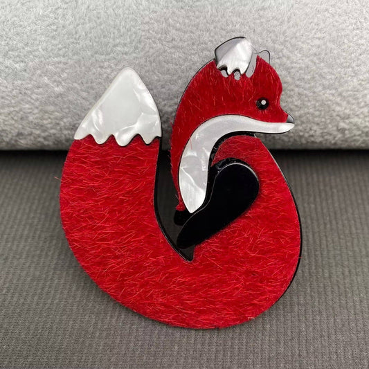Red Acrylic Fox Brooch
