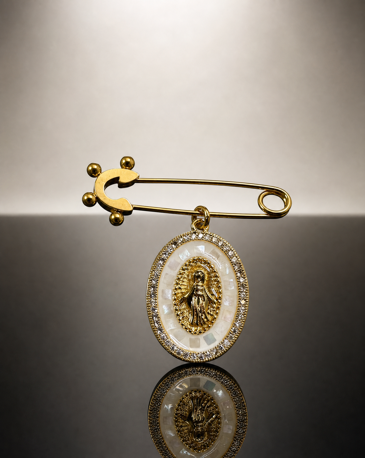 Virgin Mary Shell Pin Brooch