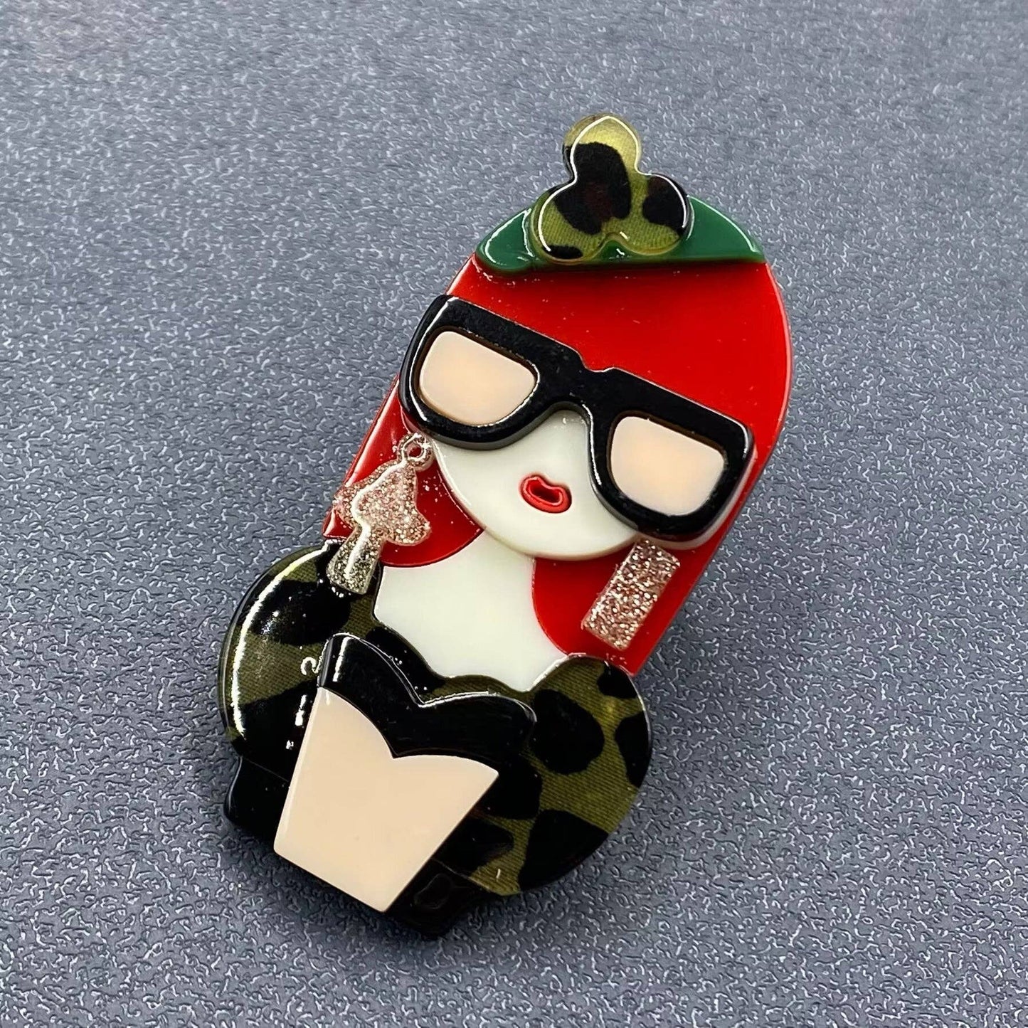 Red Hair Girl Acrylic Brooch