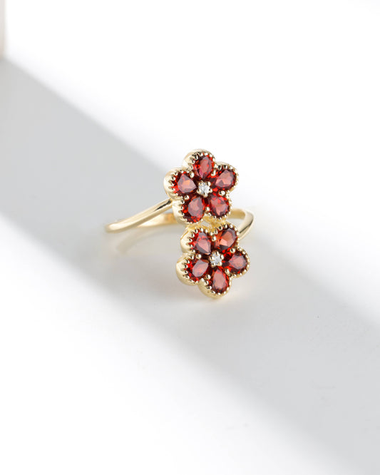 Garnet Blossom Bypass Ring