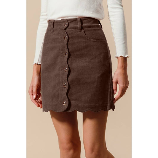 Scallop Buttoned Front Corduroy Mini Skirt