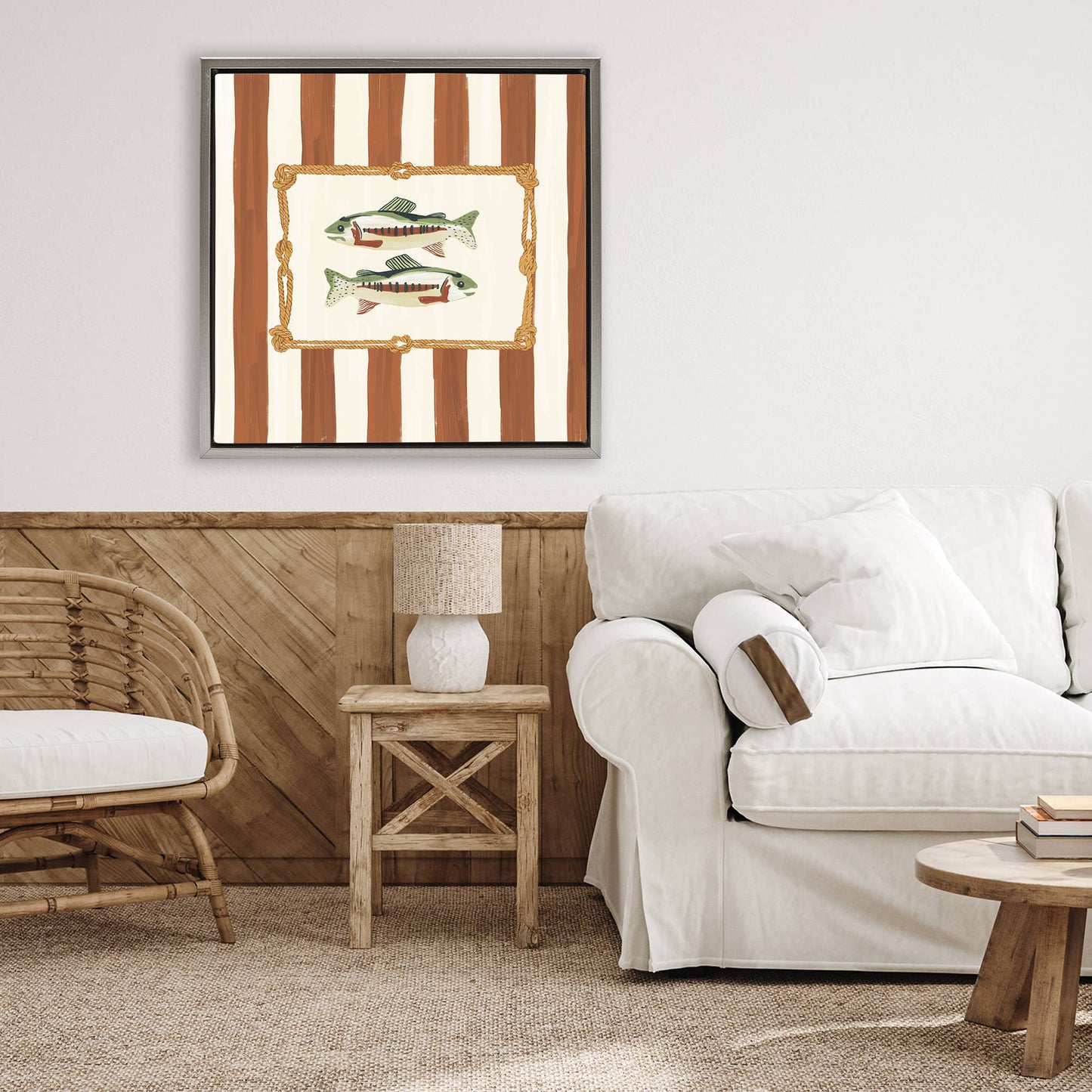 Rope Bordered Fish - Framed Wall Art