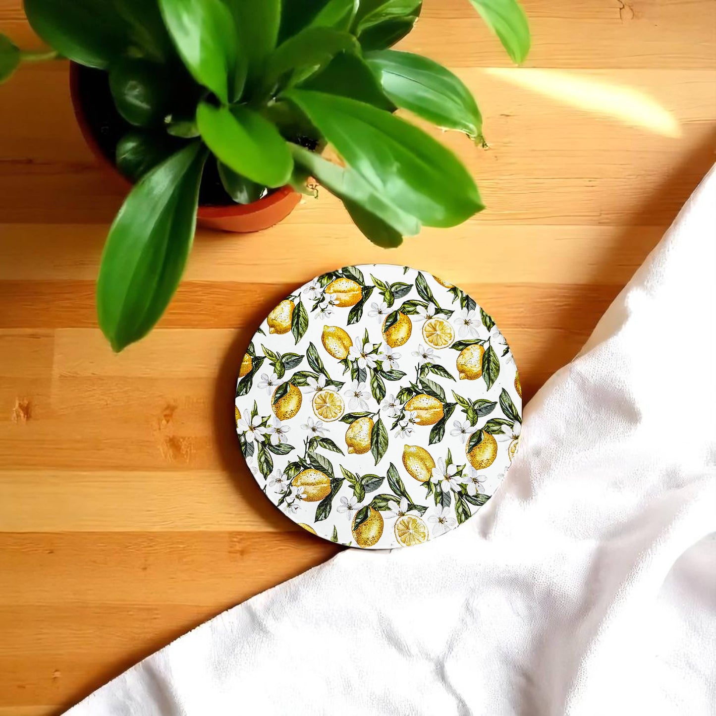 Mediterranean Lemon Coasters | Coastal Blue & Yellow Accents