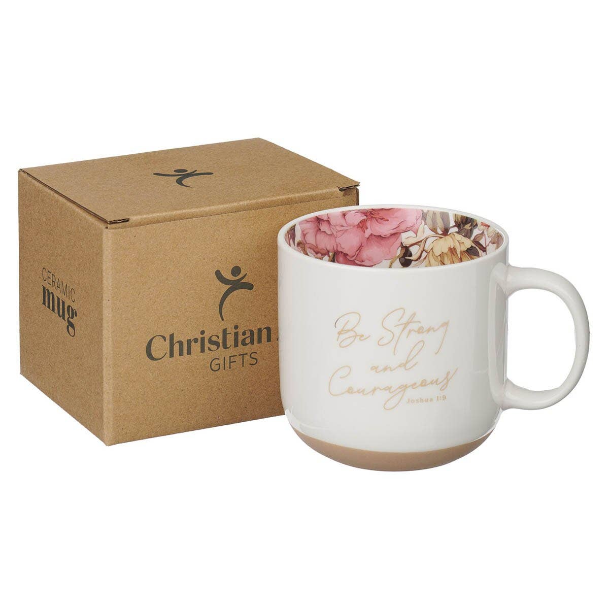 Mug White Floral Strong & Courageous Josh. 1:9