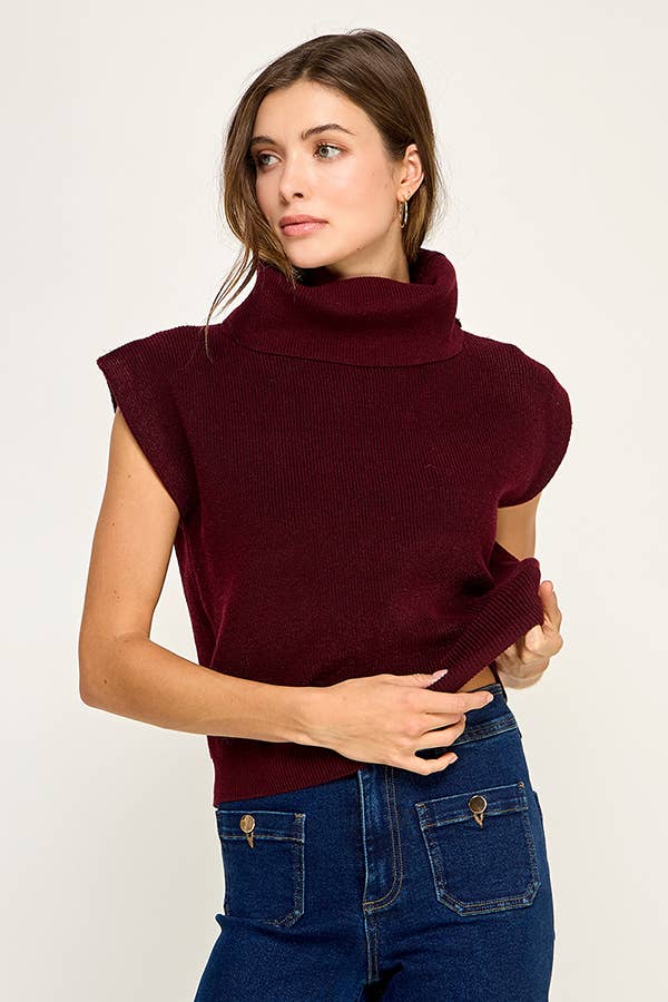 RIBBED SLEEVELESS TURTLENECK SWEATER