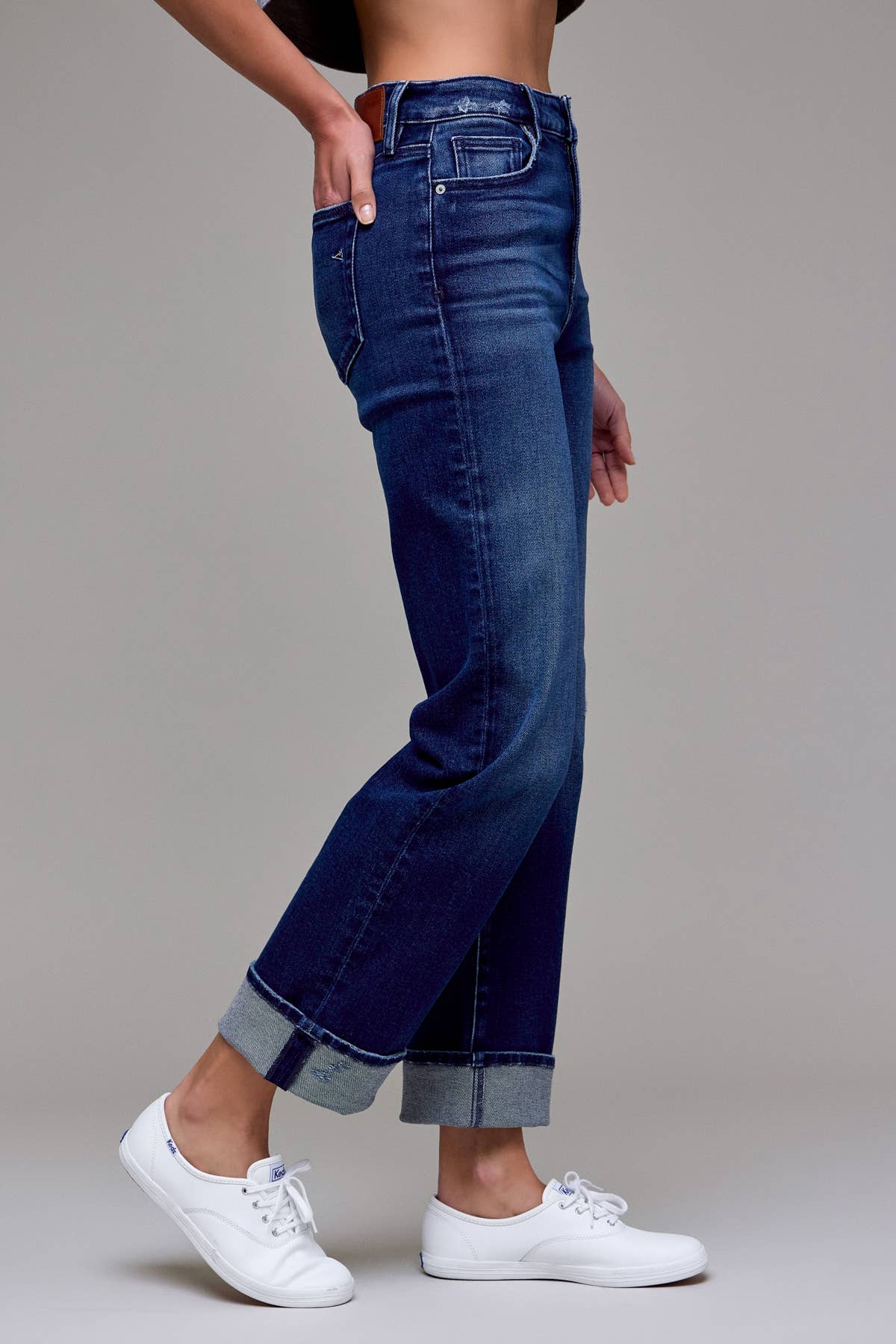 Dark Wash Cuffed Straight Jeans