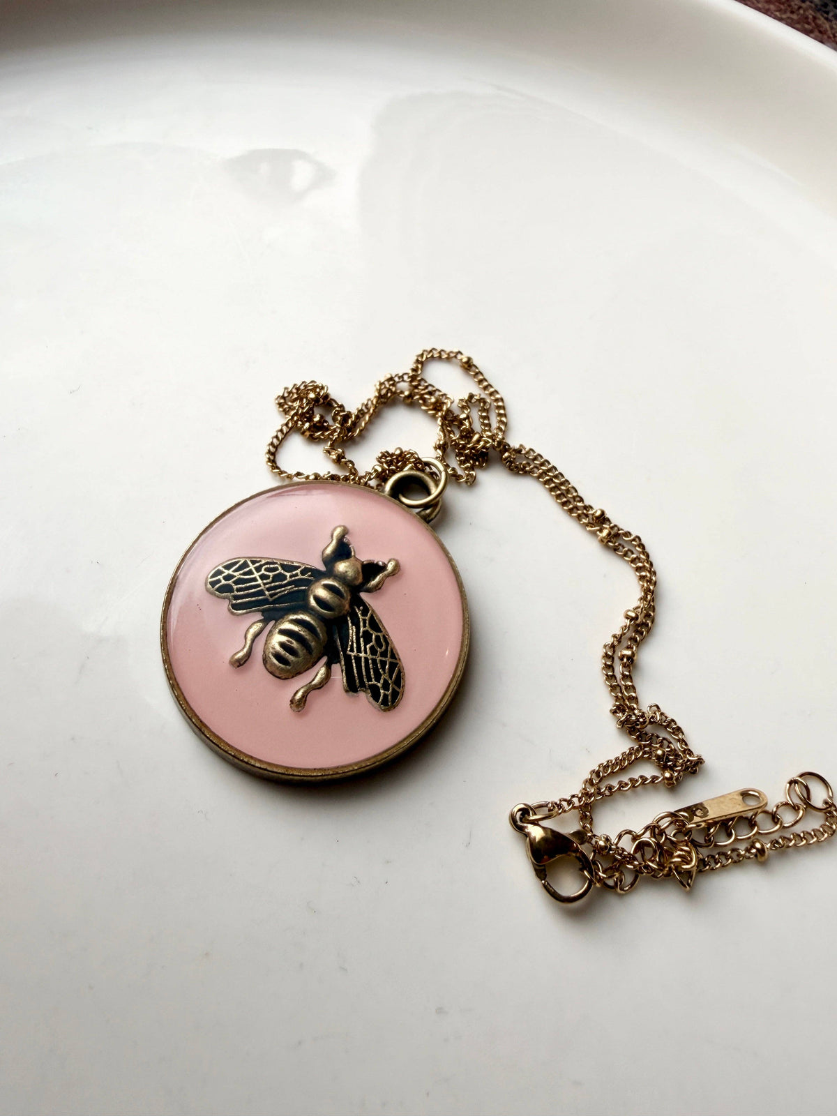 Upcycled Gucci XL Pink Bee Pendant Necklace