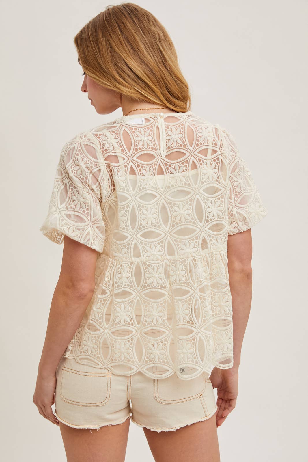 LAST CHANCE - Balloon Sleeve Crochet Babydoll Top